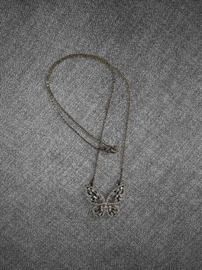 Faux Gold Butterfly Pendant Necklace With Sparkling Stones